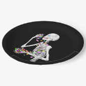 Skeleton Eating Halloween Snoep Papieren Bordje (Gekanteld)