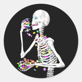 Skeleton Eating Halloween Snoep Ronde Sticker