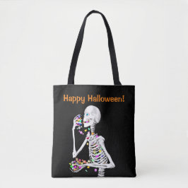 Skeleton Eating Halloween Snoep Tote Bag
