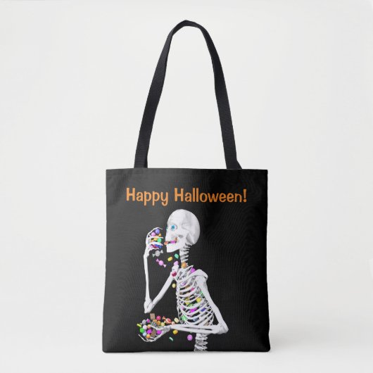 Skeleton Eating Halloween Snoep Tote Bag (Voorkant)