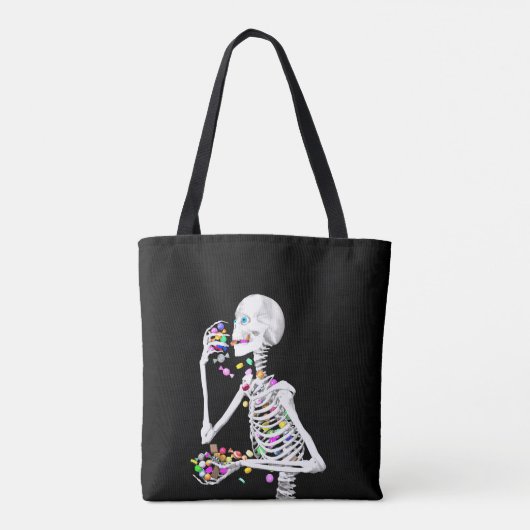 Skeleton Eating Halloween Snoep Tote Bag (Achterkant)