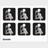 Skeleton Eating Halloween Snoep Vierkante Sticker (Vel)