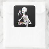 Skeleton Eating Halloween Snoep Vierkante Sticker (Tas)