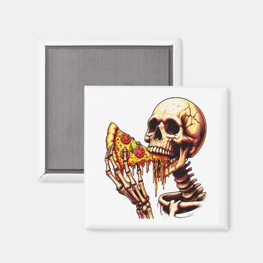 Skeleton Eating Pizza Magneet (Voorkant / Achterkant)