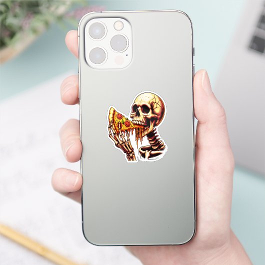 Skeleton Eating Pizza  Sticker (Telefoon)