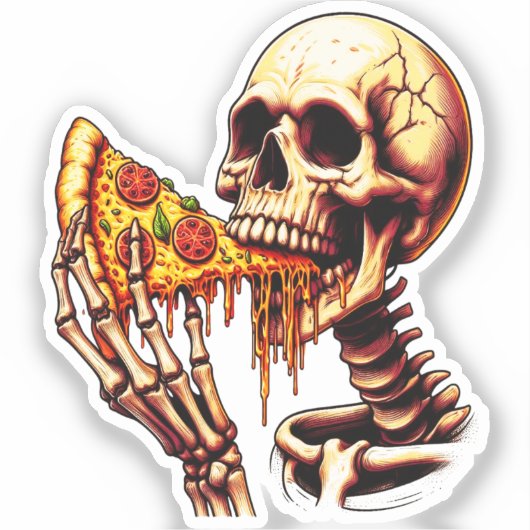 Skeleton Eating Pizza  Sticker (Voorkant)