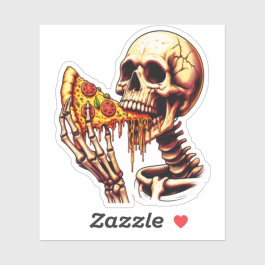 Skeleton Eating Pizza Sticker (Vel)