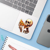 Skeleton Eating Pizza Sticker (Laptop met iPhone)
