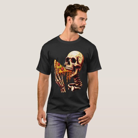 Skeleton Eating Pizza T-shirt (Voorkant volledig)