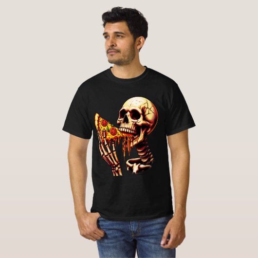 Skeleton Eating Pizza T-shirt (Voorkant volledig)