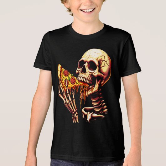 Skeleton Eating Pizza  Tri-Blend Shirt (Voorkant)