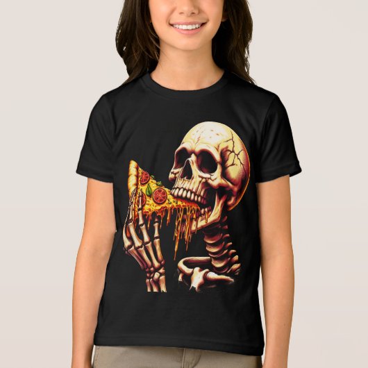 Skeleton Eating Pizza  Tri-Blend Shirt (Voorkant)