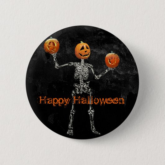 Skeleton en Jack O' Lantern Ronde Button 5,7 Cm (Voorkant)