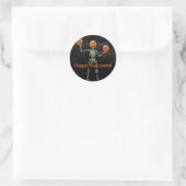 Skeleton en Jack O' Lantern Ronde Sticker (Tas)