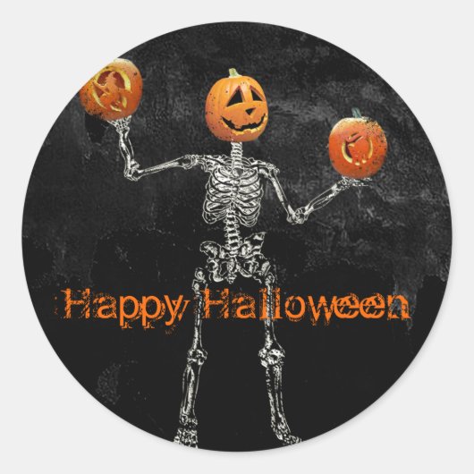 Skeleton en Jack O' Lantern Ronde Sticker (Voorkant)