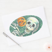 SKELETON EN JACK O LANTERN STICKERS, SHEET Oval Ovale Sticker (Envelop)
