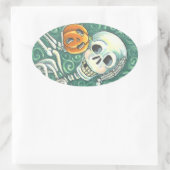 SKELETON EN JACK O LANTERN STICKERS, SHEET Oval Ovale Sticker (Tas)