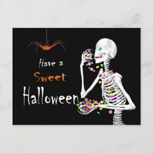 Skeleton Eten Halloween Snoep (met Spider) Briefkaart