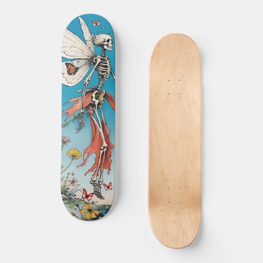 Skeleton Fairy met rode rok en vlinders Persoonlijk Skateboard (Voorkant)