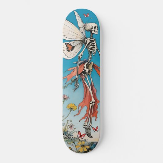 Skeleton Fairy met rode rok en vlinders Persoonlijk Skateboard (Voorkant)