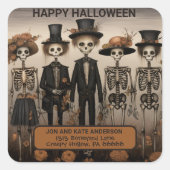 Skeleton familie Happy Halloween adreslabel Vierkante Sticker (Voorkant)