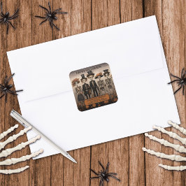Skeleton familie Happy Halloween adreslabel Vierkante Sticker