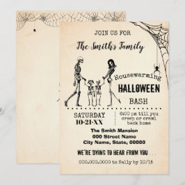 Skeleton Family Housewarming Halloween Party Bash Kaart
