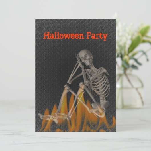 Skeleton Flames Halloween Invitation Kaart (Staand voorkant)
