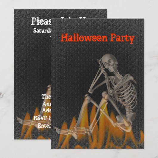 Skeleton Flames Halloween Invitation Kaart (Voorkant / Achterkant)