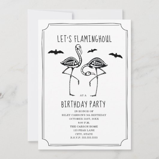 Skeleton Flamingo Halloween Verjaardagsfeest Kaart (Voorkant)