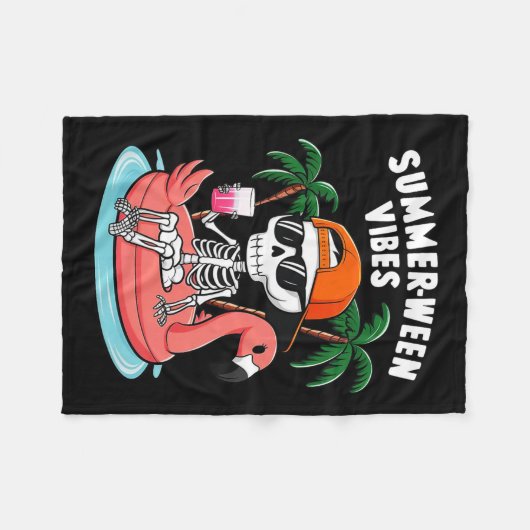 Skeleton Flamingo Zomer Vibes Halloween Boys Fleece Deken (Voorkant (Horizontaal))