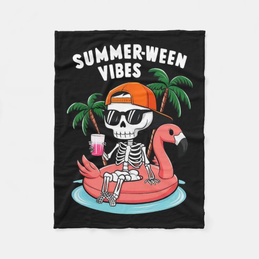 Skeleton Flamingo Zomer Vibes Halloween Boys Fleece Deken (Voorkant)