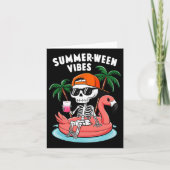 Skeleton Flamingo Zomer Vibes Halloween Boys Kaart (Voorkant)