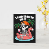 Skeleton Flamingo Zomer Vibes Halloween Boys Kaart (Gele Bloem)