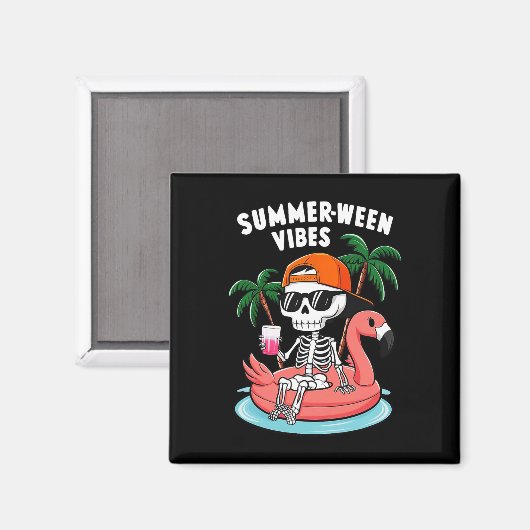 Skeleton Flamingo Zomer Vibes Halloween Boys Magneet (Voorkant / Achterkant)