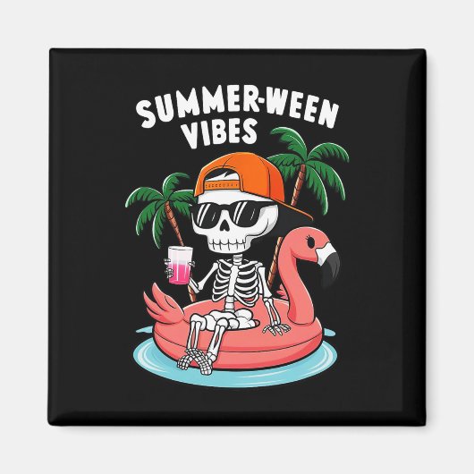 Skeleton Flamingo Zomer Vibes Halloween Boys Magneet (Voorkant)