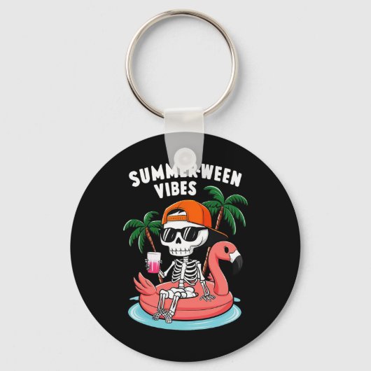 Skeleton Flamingo Zomer Vibes Halloween Boys Sleutelhanger (Voorkant)
