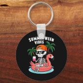 Skeleton Flamingo Zomer Vibes Halloween Boys Sleutelhanger (Voorkant)