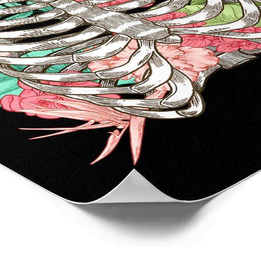 Skeleton Flowers Rib Cage X-ray Funny Halloween  Poster (Hoek)