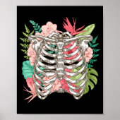 Skeleton Flowers Rib Cage X-ray Funny Halloween  Poster (Voorkant)