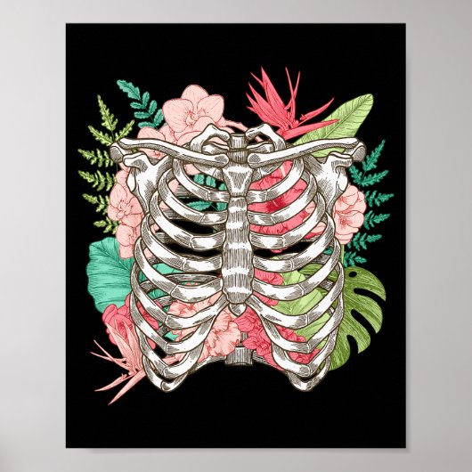 Skeleton Flowers Rib Cage X-ray Funny Halloween  Poster (Voorkant)
