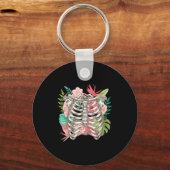 Skeleton Flowers Rib Cage X-ray Funny Halloween Sleutelhanger (Voorkant)