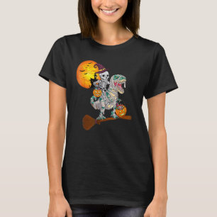 Skeleton Flying Mummy Dinosaur Rex Halloween Pomp T-shirt