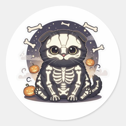 Skeleton Fold - Schattigee Schotse vouw skelet kat Ronde Sticker (Voorkant)
