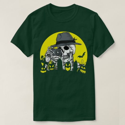 Skeleton Fotograaf Halloween Costume Camera Moo T-shirt (Design voorkant)