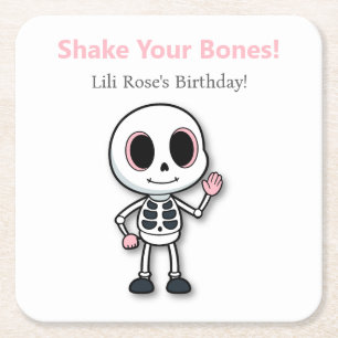 Skeleton Fun Verjaardagsfeestje met Halloween Kartonnen Onderzetters