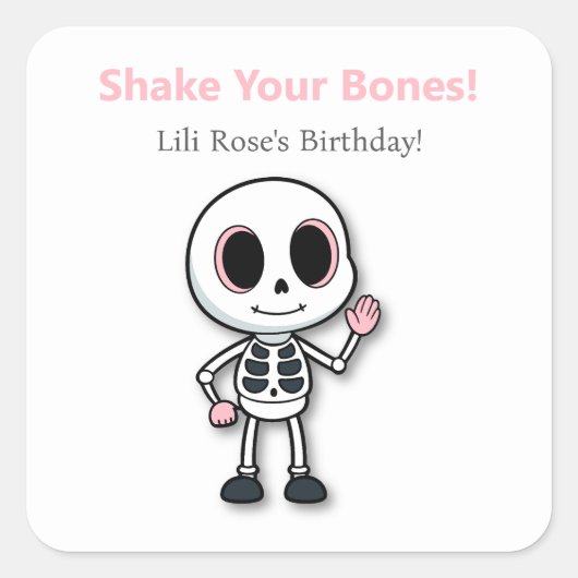 Skeleton Fun | Verjaardagsfeestje met Halloween Vierkante Sticker (Voorkant)
