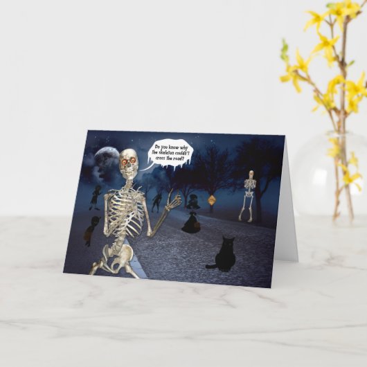 Skeleton Funny Joke Trick or treat Halloween Kaart (Gele Bloem)
