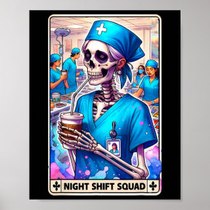 Skeleton Funny Tarot Kaart Night Shift Squad Hallo Poster