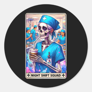 Skeleton Funny Tarot Kaart Night Shift Squad Hallo Ronde Sticker
